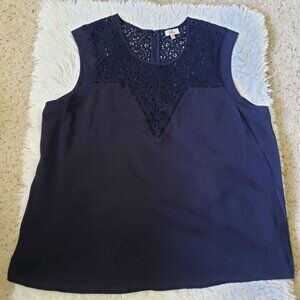 3/$20 - Sleeveless Navy Blue Blouse with Cut Out Details on Top